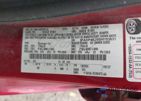 2011 Ford Fiesta Se из США, поврежденный, VIN 3FADP4BJ5BM153831